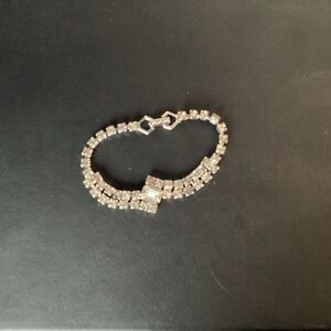 Vintage La Rel Silver Tone Clear Rhinestone Bracelet Emerald Cut Center Stone